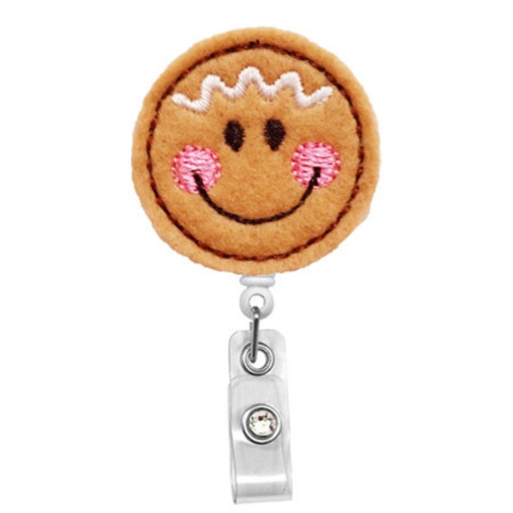 Smiley Lebkuchen Mann-Urlaub Badge Namensschild Halter-Cute Abzeichen Rollen-Eindeutige Id Inhaber - Brosche Rn Reel von 868shop