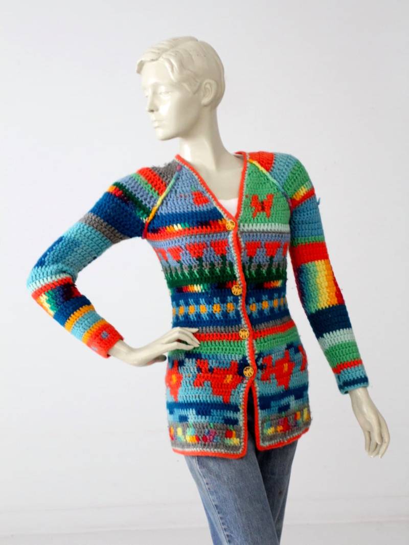 Vintage 1970Er Hippie Strickjacke, Regenbogen Schmetterling Pullover von 86Vintage86