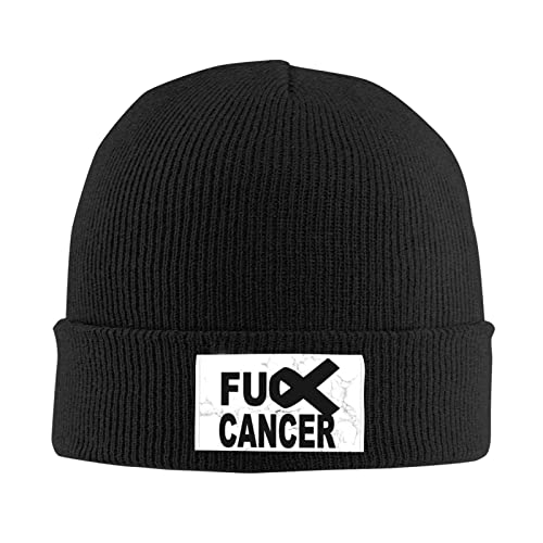 874 Cuffed Plain Hat, Fuck Cancer Mit Black Ribbon for Awareness Warme Strickmützen Mehrweg Beanie Winter Mütze Unisex Für Damen Herren Skating von 874