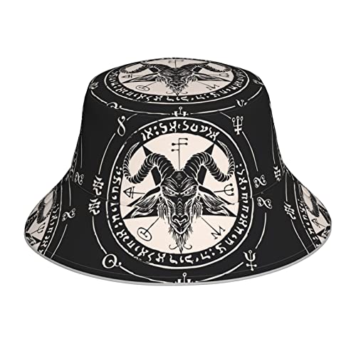 874 Fischerhut Satanische Schwarze Ziege Und Pentagramm Wanderhut Unisex Fisherman Hüte Faltbar Bucket Hüte Für Damen Jungen Herren von 874