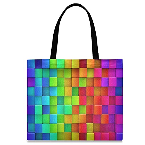 874 Stofftasche 40X50Cm, 3D, Regenbogen, Von, Buntes, Blocks Strandtasche Faltbar Einkaufstaschen Umweltfreundlich Umhängetasche Für Herren Freizeit Damen von 874