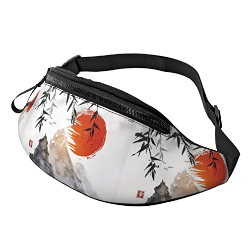 Bauchtasche Japanische Bambusbäume, Sonne Und Berge Unisex Sport Hüfttasche Mit Reißverschluss,Multifunktionale Damen Brustbeutel Für Hundetraining Laufen Fitness 14X35Cm von 874