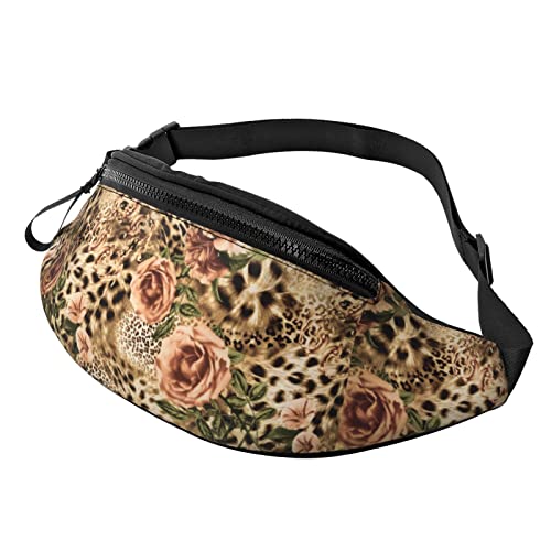 Bauchtasche Leopard Und Blume Unisex Gurttasche Große Kapazität,Mit Reißverschluss Hüfttaschen Für Radfahren Running Damen 14X35Cm von 874