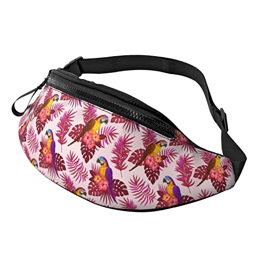 Bauchtasche Tropische Ara-Papageien-Hibiskus-Palmenblätter Unisex Hüfttasche Mode,Atmungsaktiv Umhängetaschen Für Outdoor Damen Wandern 14X35Cm von 874