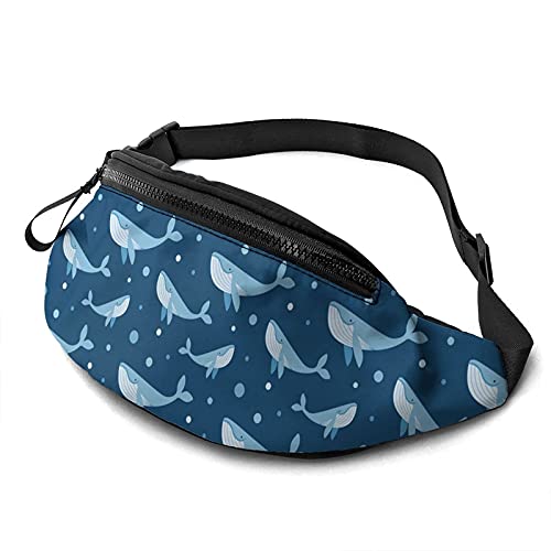 Bauchtasche Wale Auf Blau Unisex Gurttasche Atmungsaktiv,Multifunktionale Waist Fanny Pack Für Wandern Damen Radfahren 14X35Cm von 874