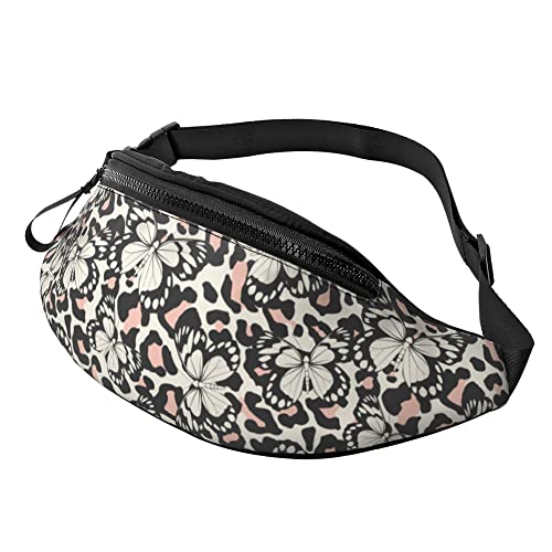 Damen Bauchtasche Schmetterling Mit Leopardenmuster Unisex Hüfttasche Große Kapazität,Mode Damen Brustbeutel Für Herren Hundetraining Radfahren 14X35Cm von 874