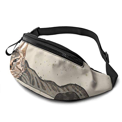 Damen Brustbeutel Handgezeichnetes Kitty-Gesichtsporträt Unisex Schultertaschen Atmungsaktiv,Multifunktionale Sporttasche Für Radfahren Joggen Outdoor 14X35Cm von 874