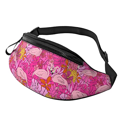 Damen Brustbeutel Tropische Blumenflamingos Unisex Gürteltasche Mode,Verstellbarer Hüfttasche Für Running Outdoor Reisen 14X35Cm von 874