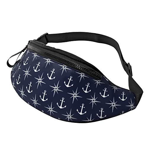 Gürteltasche Blauer Ankerdruck Unisex Hüfttaschen Mit Reißverschluss,Große Kapazität Damen Brustbeutel Für Wandern Reisen Camping 14X35Cm von 874