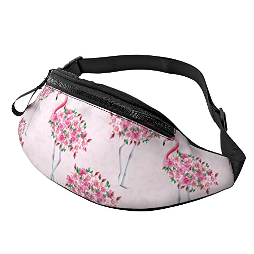 Gürteltasche Blühende Flamingoblumen Unisex Damen Bauchtasche Atmungsaktiv,Mit Reißverschluss Bauchtasche Für Damen Fahrrad Camping 14X35Cm von 874