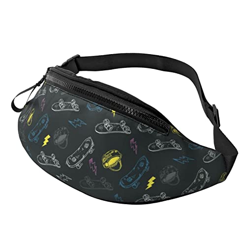 Gürteltasche Doodle-Skateboard-Muster Unisex Taillentasche Große Kapazität,Verstellbarer Bauchtasche Für Outdoor Fitness Damen 14X35Cm von 874