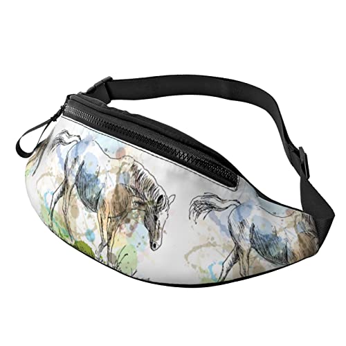 Gürteltasche Farbige Handskizze Eines Weißen Pferdes Unisex Handytasche Tasche Multifunktionale,Mit Reißverschluss Damen Brustbeutel Für Running Hundetraining Reisen 14X35Cm von 874