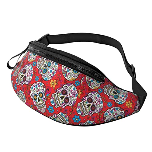 Gürteltasche Rote Folkloristische Schädel-Fitness Unisex Gurttasche Mit Reißverschluss,Atmungsaktiv Bauchtasche Für Sport Herren Spazieren 14X35Cm von 874