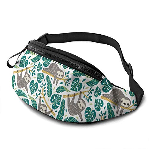 Gurttasche Faultiere Grüne Blätter Unisex Damen Bauchtasche Mode,Mit Reißverschluss Taillentasche Für Sport Aktivitäten Geschenke 14X35Cm von 874