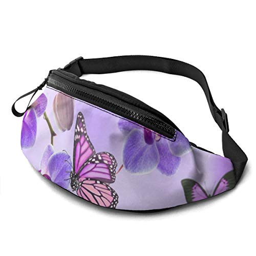 Gurttasche Lila Schmetterling Unisex Hüfttasche Stylisch,Mit Reißverschluss Damen Brustbeutel Für Wandern Spazieren Fitness 14X35Cm von 874