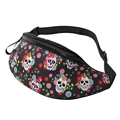 Hüfttasche Blühende Totenkopfblume Unisex Gürteltasche Mode,Mit Reißverschluss Taillentasche Für Herren Wandern Hundetraining 14X35Cm von 874