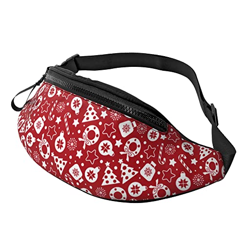 Hüfttasche Rot-Weiß Frohe Weihnachten Unisex Gürteltasche Verstellbarer,Atmungsaktiv Waist Fanny Pack Für Herren Camping Sport 14X35Cm von 874