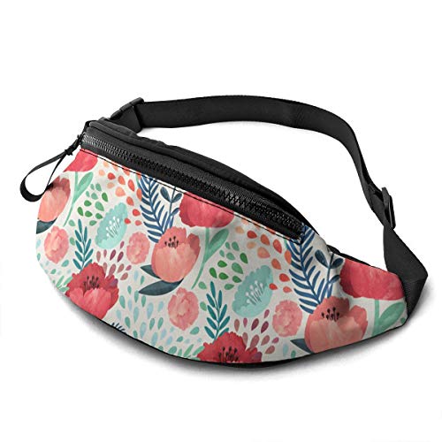 Hüfttaschen Nahtlose Handillustrierte Blume Unisex Damen Bauchtasche Mode,Stylisch Waist Fanny Pack Für Fahrrad Aktivitäten Radfahren 14X35Cm von 874