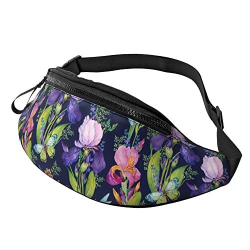 Lauftasche Blaue Irisblüten Unisex Taillentasche Verstellbarer,Mit Reißverschluss Hüfttasche Für Damen Radfahren Spazieren 14X35Cm von 874