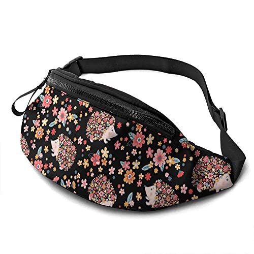 Lauftasche Blumen Und Süße Igel Unisex Hüfttasche Große Kapazität,Stylisch Damen Brustbeutel Für Herren Wandern Laufen 14X35Cm von 874