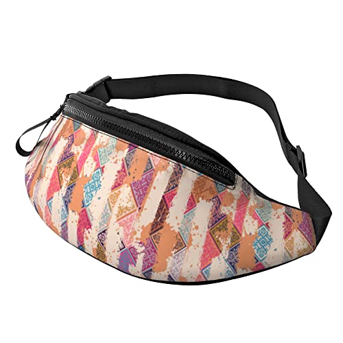 Lauftasche Vintage Beschädigtes Gitter Unisex Waist Fanny Pack Große Kapazität,Atmungsaktiv Hüfttaschen Für Fitness Camping Damen 14X35Cm von 874