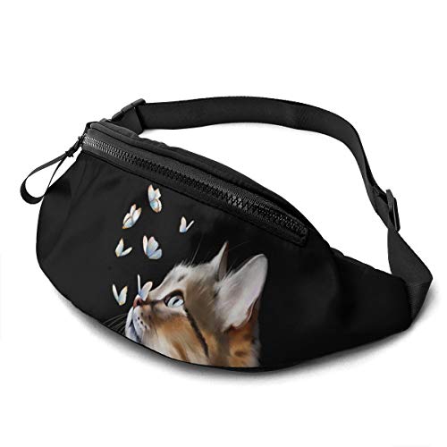 Schultertaschen Aquarell-Tier-Katzen-Schmetterling Unisex Umhängetaschen Stylisch,Verstellbarer Damen Brustbeutel Für Geschenke Herren Running 14X35Cm von 874