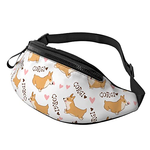 Schultertaschen Niedlicher Cartoon-Corgi Unisex Sport Hüfttasche Mit Reißverschluss,Atmungsaktiv Hüfttasche Für Hundetraining Aktivitäten Herren 14X35Cm von 874