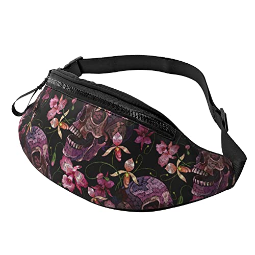 Schultertaschen Rosa Totenkopf-Orchideenblüten Unisex Hüfttasche Mode,Mit Reißverschluss Umhängetaschen Für Herren Reisen Spazieren 14X35Cm von 874