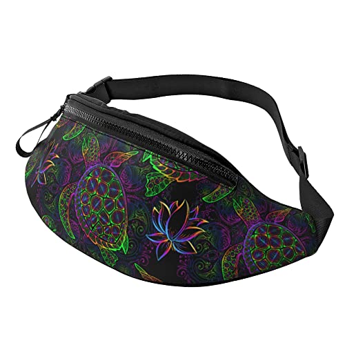 Sport Gürteltasche Bunte Meeresschildkrötenlotos Unisex Damen Bauchtasche Atmungsaktiv,Große Kapazität Damen Brustbeutel Für Aktivitäten Spazieren Herren 14X35Cm von 874