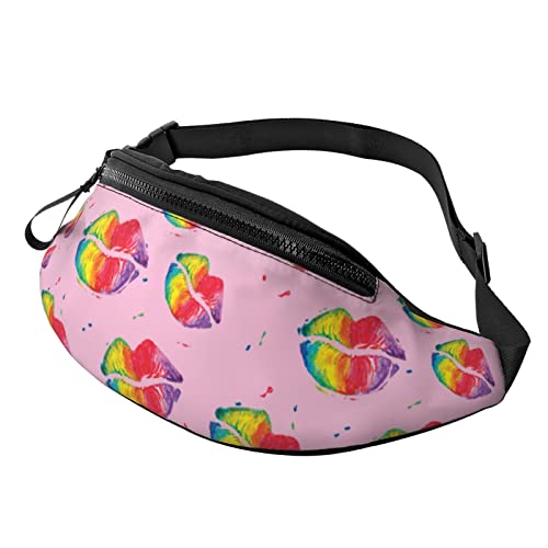 Sport Gürteltasche Rainbow Free Love Lips Kiss Joy Pink Unisex Bauchtasche Verstellbarer,Multifunktionale Brusttasche Für Sport Herren Outdoor 14X35Cm von 874