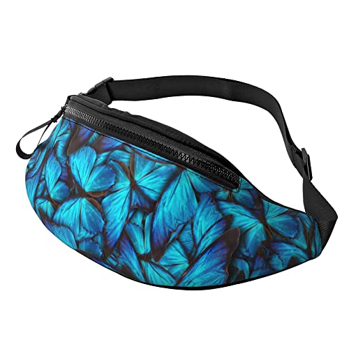 Sport Hüfttasche Wunderschöne Blaue Schmetterlinge Unisex Sport Gürteltasche Mode,Mit Reißverschluss Damen Brustbeutel Für Wandern Running Radfahren 14X35Cm von 874