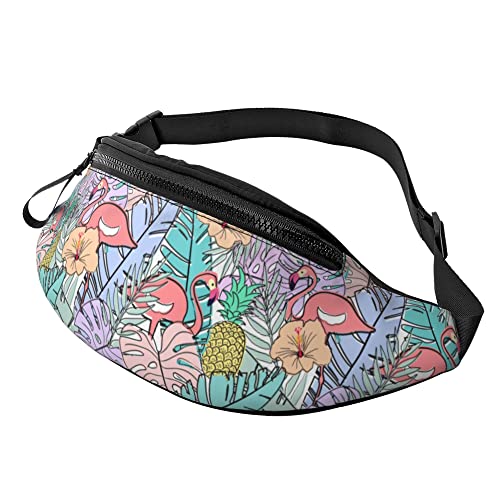 Waist Fanny Pack Pastellfarbener Flamingo Mit Tropischen Blättern Unisex Sport Hüfttasche Atmungsaktiv,Stylisch Umhängetaschen Für Damen Fahrrad Running 14X35Cm von 874