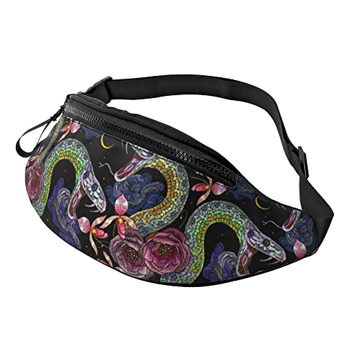 Waist Fanny Pack Schlangenrosen-Orchideenblumen Unisex Handytasche Tasche Große Kapazität,Verstellbarer Gurttasche Für Herren Fahrrad Hundetraining 14X35Cm von 874