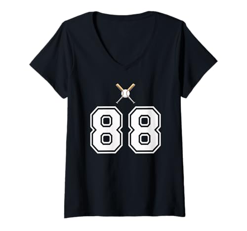 Damen 88 Nummer Baseball Style Vintage Weiß T-Shirt mit V-Ausschnitt Damen 88 Nummer Baseball Style Vintage Weiß T-Shirt mit V-Ausschnitt von 88 Nummer Baseball Style Weiß
