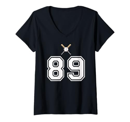 Damen 89 Nummer Baseball Style Vintage Weiß T-Shirt mit V-Ausschnitt Damen 89 Nummer Baseball Style Vintage Weiß T-Shirt mit V-Ausschnitt von 89 Nummer Baseball Style Weiß