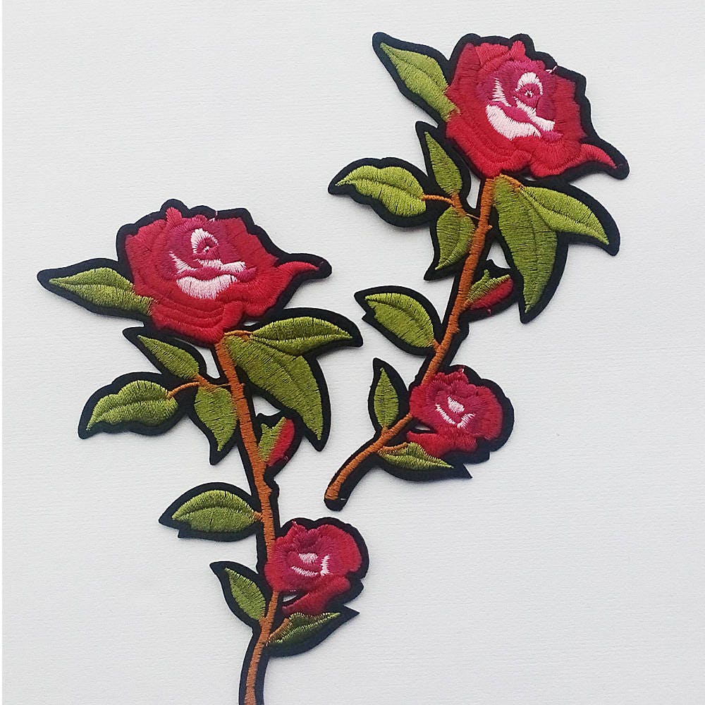 Paar Rote Rose Stickerei Applikationen Eisen Auf Für Kleidungsstücke, Kostüm-Design von 8Store