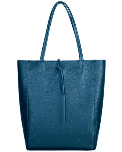 TAKEASY Italienische Damen-Tragetasche aus echtem Leder mit Reißverschluss, große Handtasche für Shopping, Arbeit und Reisen, Marineblau, Einheitsgröße von TAKEASY