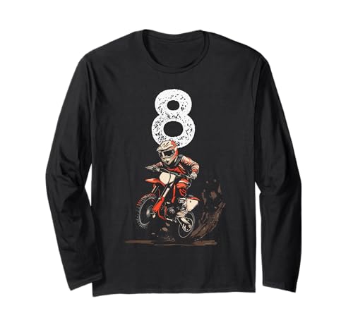 8 Jahre alt, Kinder Dirt Bike Langarmshirt von 8th Birthday, Motocross and Dirt Bike for Kids