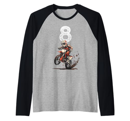 8 Jahre alt, Kinder Dirt Bike Raglan von 8th Birthday, Motocross and Dirt Bike for Kids
