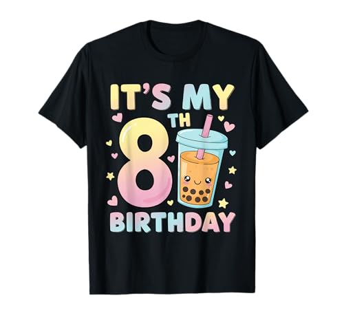 It's My 8th Birthday Bubble Boba Tea Party 8 Year Old Girl T-Shirt von 8th Birthday Boba Tea Party 8 Year Old Girl