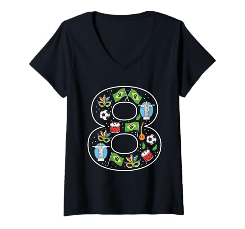 Damen Brasilianische Kultur 8 Jahre alte Brasilien-Flagge zum 8. Geburtstag T-Shirt mit V-Ausschnitt Damen Brasilianische Kultur 8 Jahre alte Brasilien-Flagge zum 8. Geburtstag T-Shirt mit V-Ausschnitt von 8th Birthday Brazilian Culture 8 Year Old Brazil