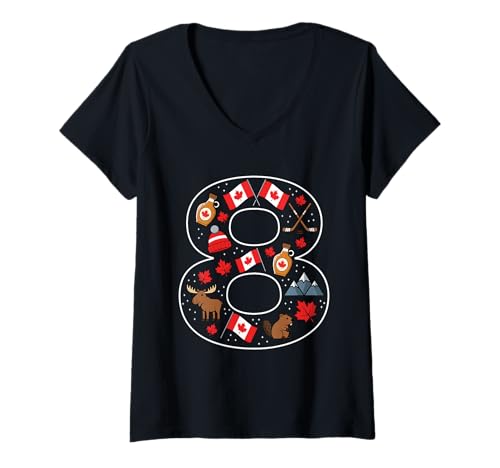 Damen Kanadische Kultur 8 Jahre alte Kanada-Flagge zum 8. Geburtstag T-Shirt mit V-Ausschnitt Damen Kanadische Kultur 8 Jahre alte Kanada-Flagge zum 8. Geburtstag T-Shirt mit V-Ausschnitt von 8th Birthday Canadian Culture 8 Year Old Canada