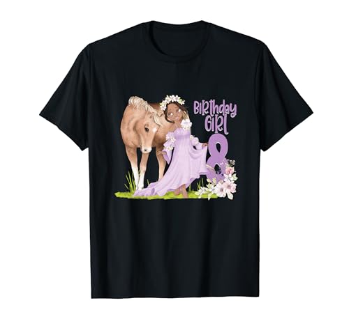 8. Geburtstag Mädchen Pferd Schwarz Prinzessin Equestrian Eight T-Shirt von 8th Birthday Horse Tees NYC