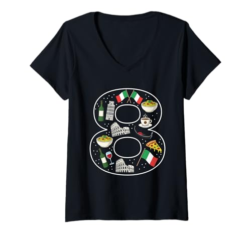 Damen Italienische Kultur 8 Jahre alte Italien-Flagge zum 8. Geburtstag T-Shirt mit V-Ausschnitt Damen Italienische Kultur 8 Jahre alte Italien-Flagge zum 8. Geburtstag T-Shirt mit V-Ausschnitt von 8th Birthday Italian Culture 8 Year Old Italy