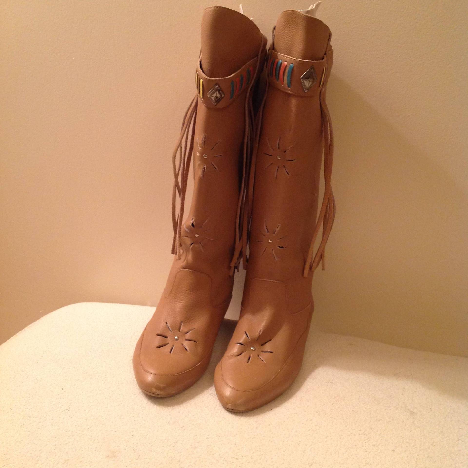 Fring-Festival Aus Hellbraunem Leder Stiefel Fring-Festival Aus Hellbraunem Leder Stiefel von 8ty4Vintage