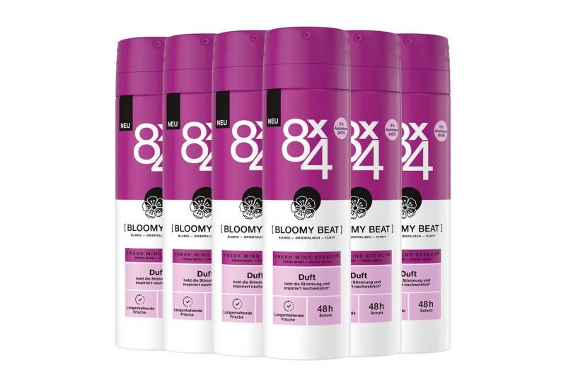 8x4 Deo-Spray BLOOMY BEAT 6 x 150ml Mix aus blumig und orientalisch, 6-tlg., 48H Non-Stop Trockenschutz von 8x4