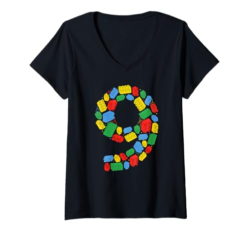Damen Baumeister zum 9. Geburtstag, neun 9 Jahre alte Bausteine T-Shirt mit V-Ausschnitt Damen Baumeister zum 9. Geburtstag, neun 9 Jahre alte Bausteine T-Shirt mit V-Ausschnitt von 9 Year Old Boy Birthday Gift Master Builder