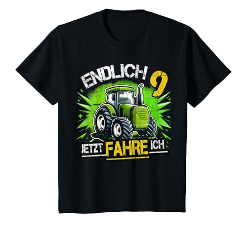 Kinder Endlich 9 9. Geburtstag Traktor Trekker Junge Neun Neunter T-Shirt von 9. Geburtstag Geschenke & Geburtstagsshirt