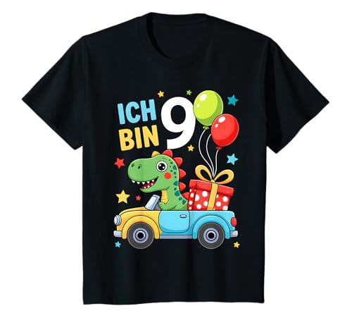 Kinder 9.Geburtstag Junge Auto Dinosaurier Party 9 Jahre alt Kinder T-Shirt von 9. Geburtstag Junge 9 Jahre alt