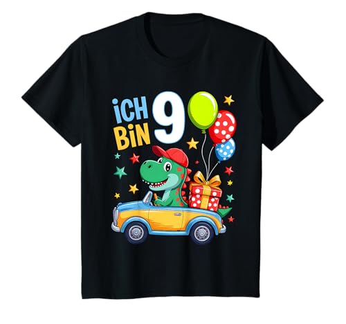 Kinder 9.Geburtstag Junge Auto Dinosaurier Party 9 Jahre alt Kinder T-Shirt von 9. Geburtstag Junge 9 Jahre alt